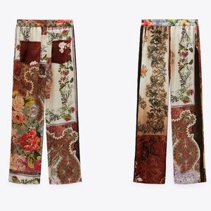 Zara Patchwork Print Pants Multicolor Medium